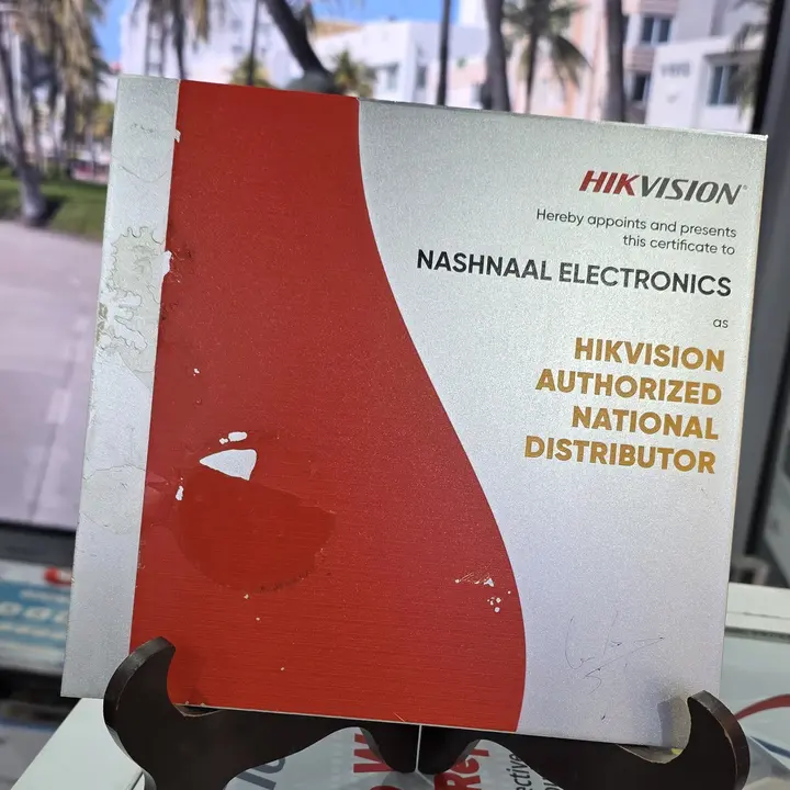 Hikvision Authorized National Distributor plaque presented to Nashnaal Electronics