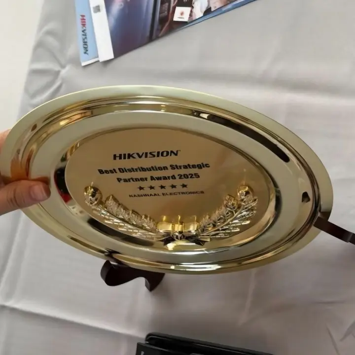 Hikvision Best Distribution Strategic Partner Award 2025 plaque engraved Nashnaal Electronics
