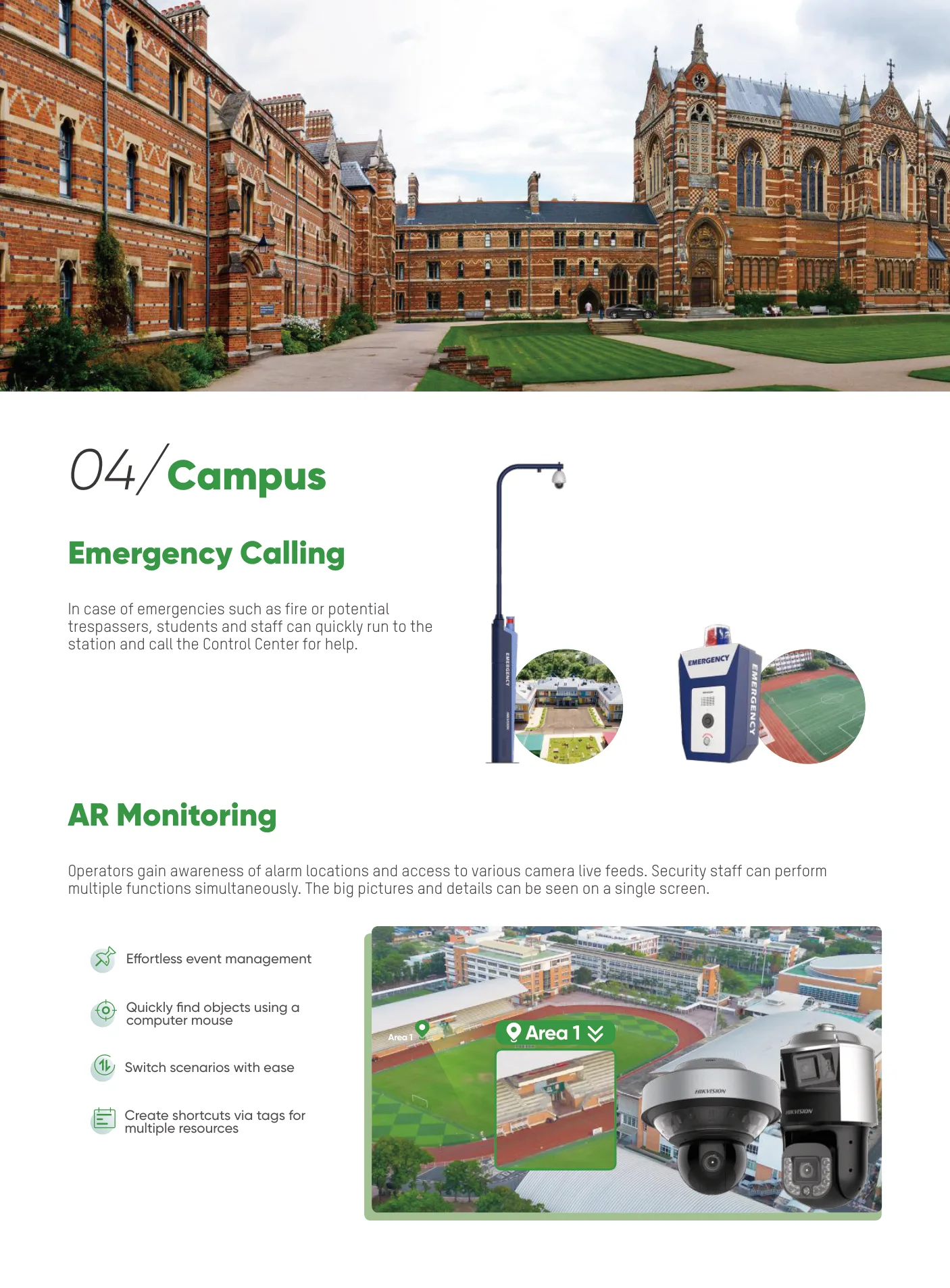 Campus — emergency calling and AR monitoring.