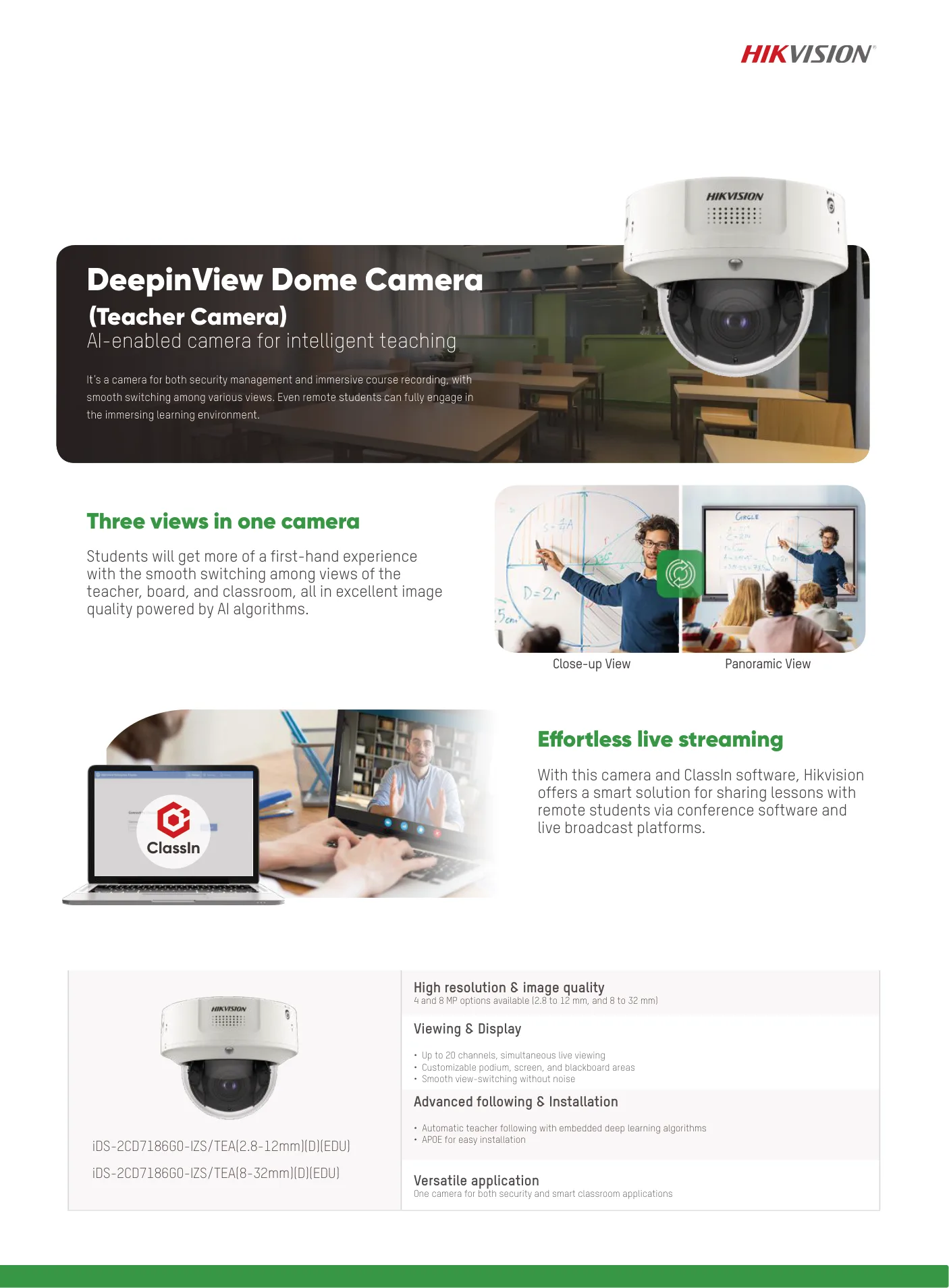 DeepinView Dome Camera — AI-enabled teacher camera.