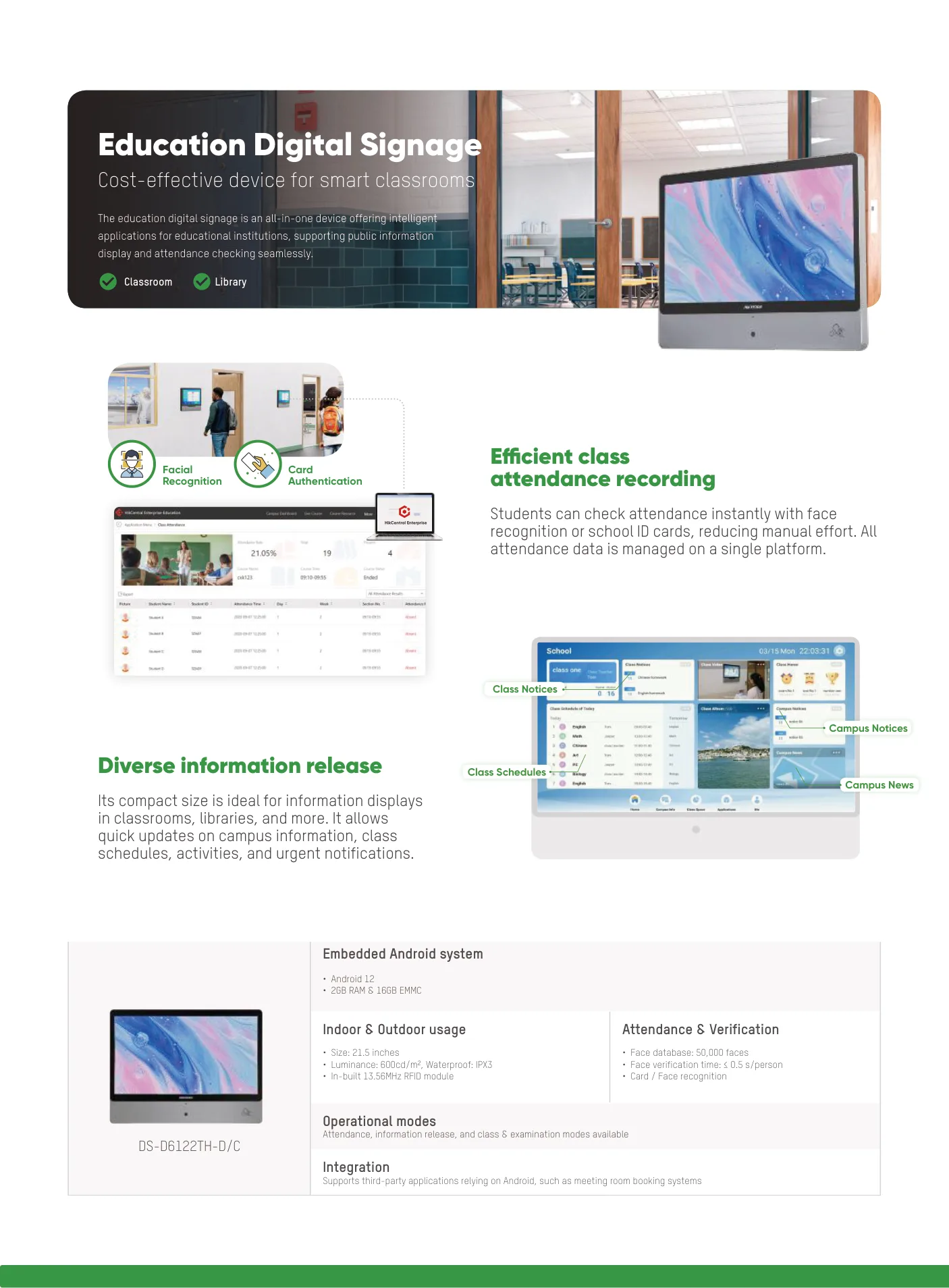 Education Digital Signage — efficient class attendance recording.
