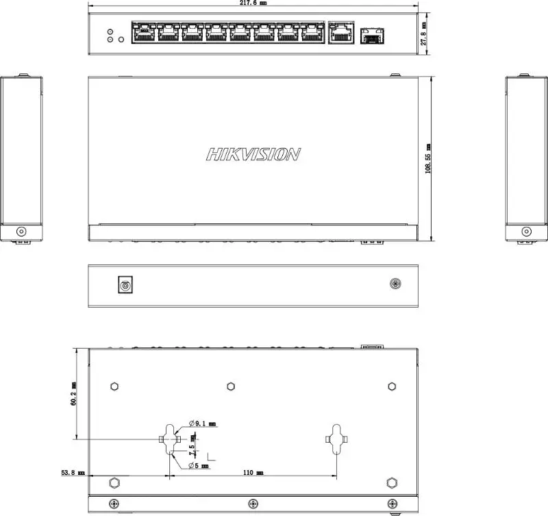8 Port Gigabit Unmanaged POE Switch — DS-3E0510P-E/M(O-STD)(B) — view 2