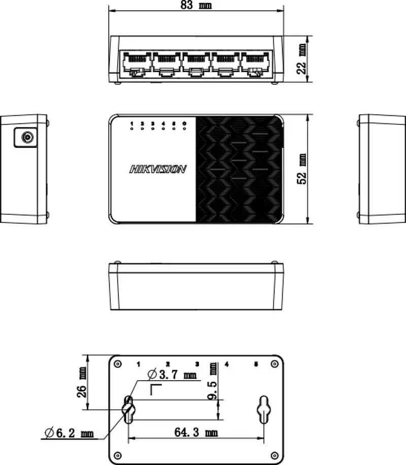 5-Port Fast Ethernet Plastic Switch — DS-3E0105D-O(O-STD) — view 2