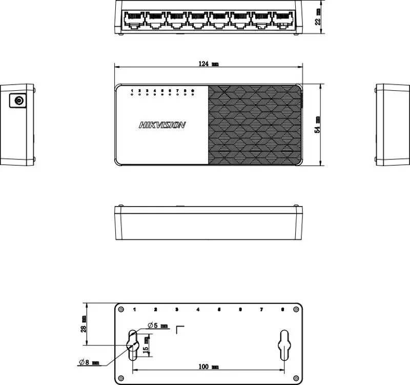 8-Port Fast Ethernet Plastic Switch — DS-3E0108D-O(O-STD) — view 2